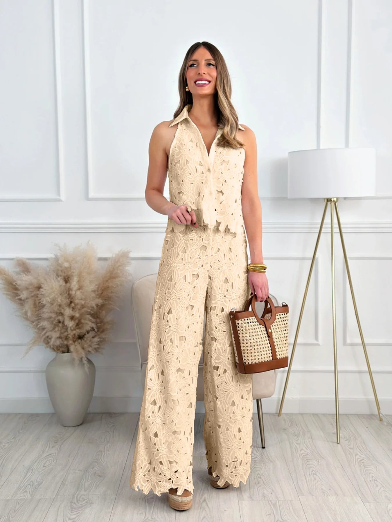 Completo Elegante Pizzo Floreale